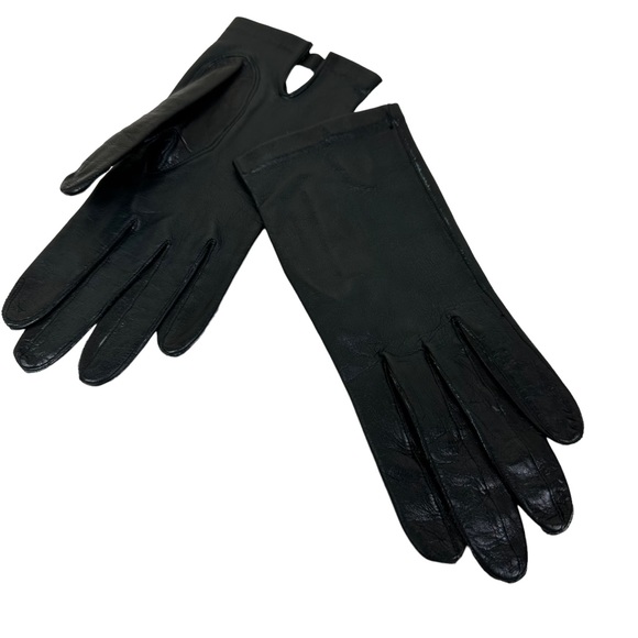 Accessories Made In Italy Womens Black Leather Lined Gloves Size 75